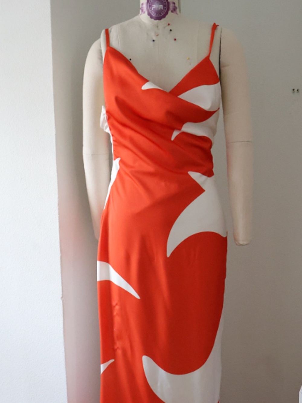 Hanifa Blaze Orange and White Maxi Dress